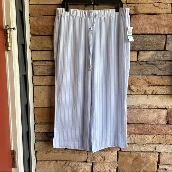 Michael Kors Pants - Michael Kors pastel blue white stripes cropped wide leg pants Women Large NWT
